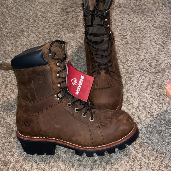 Wolverine Logger 8" Carbonmax W201187 Mens Brown Wide Leather Work Boots size 10 - Picture 2 of 6